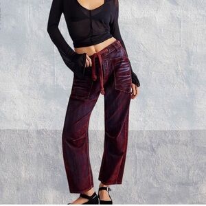 🌼 FREE PEOPLE WE THE FREE MOXIE FLOCKED PULL-ON BARREL JEANS size 30